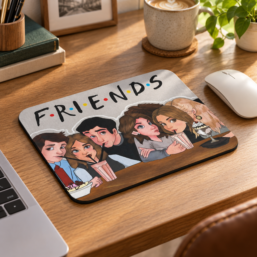 Friends-Inspired Cartoon Mouse Pad – Café Scene Desk Accessory