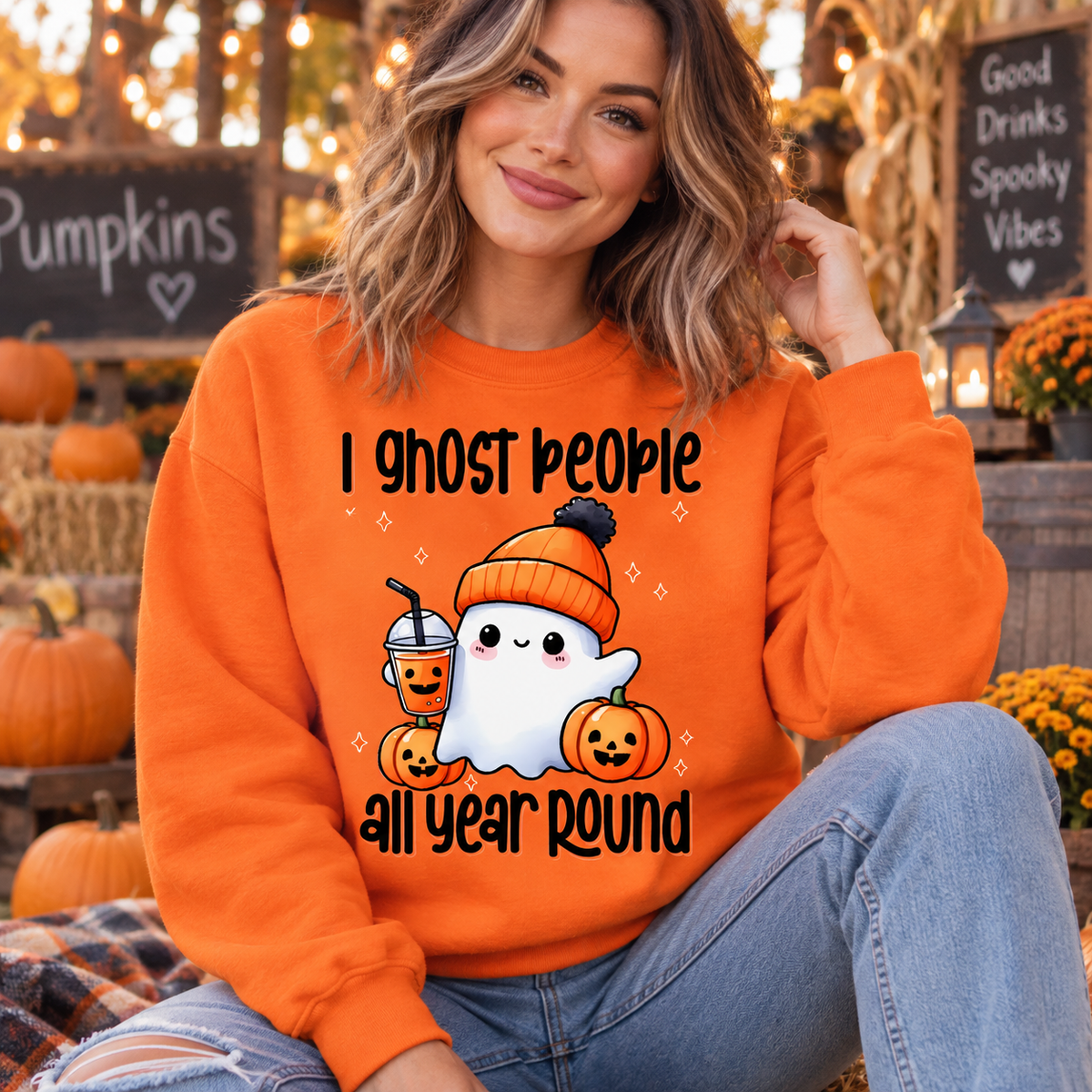Ghostly Halloween crewneck mockup