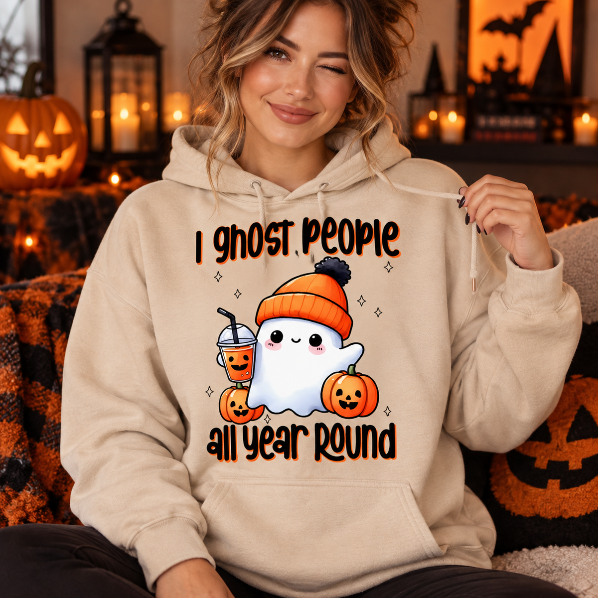 Ghostly Halloween hoodie mockup