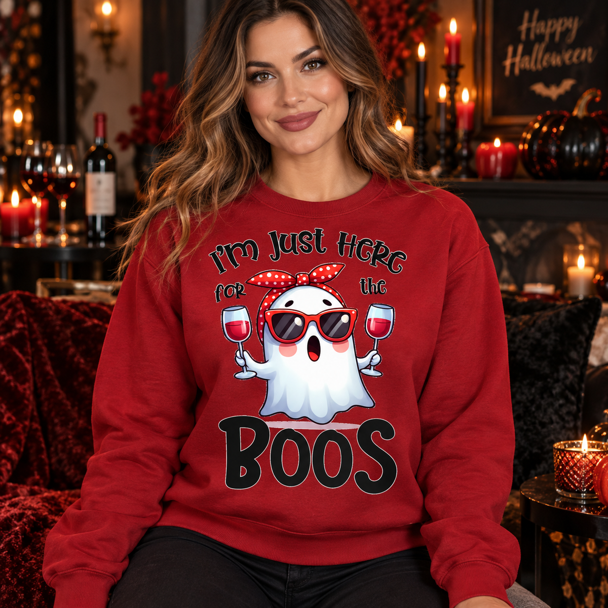 Ghostly Wine Halloween crewneck mockup