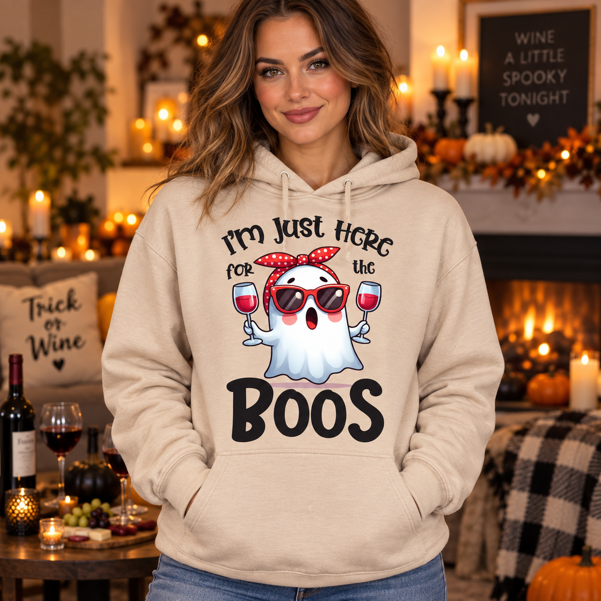Ghostly Wine Halloween hoodie mockup