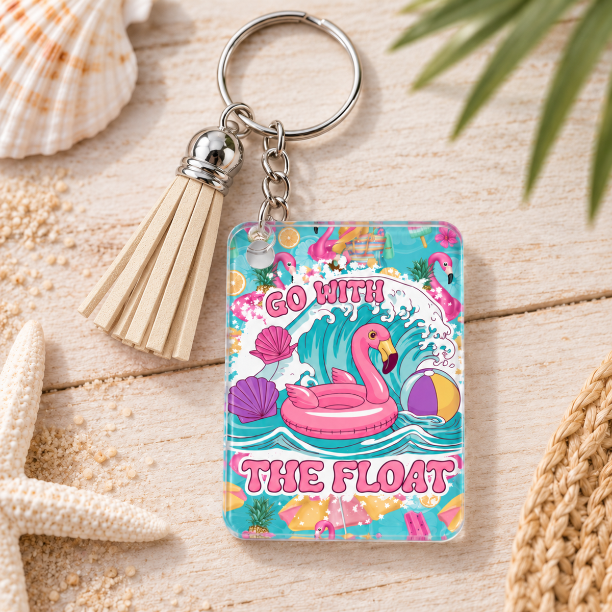 Go With the Float keychain with beige tassel