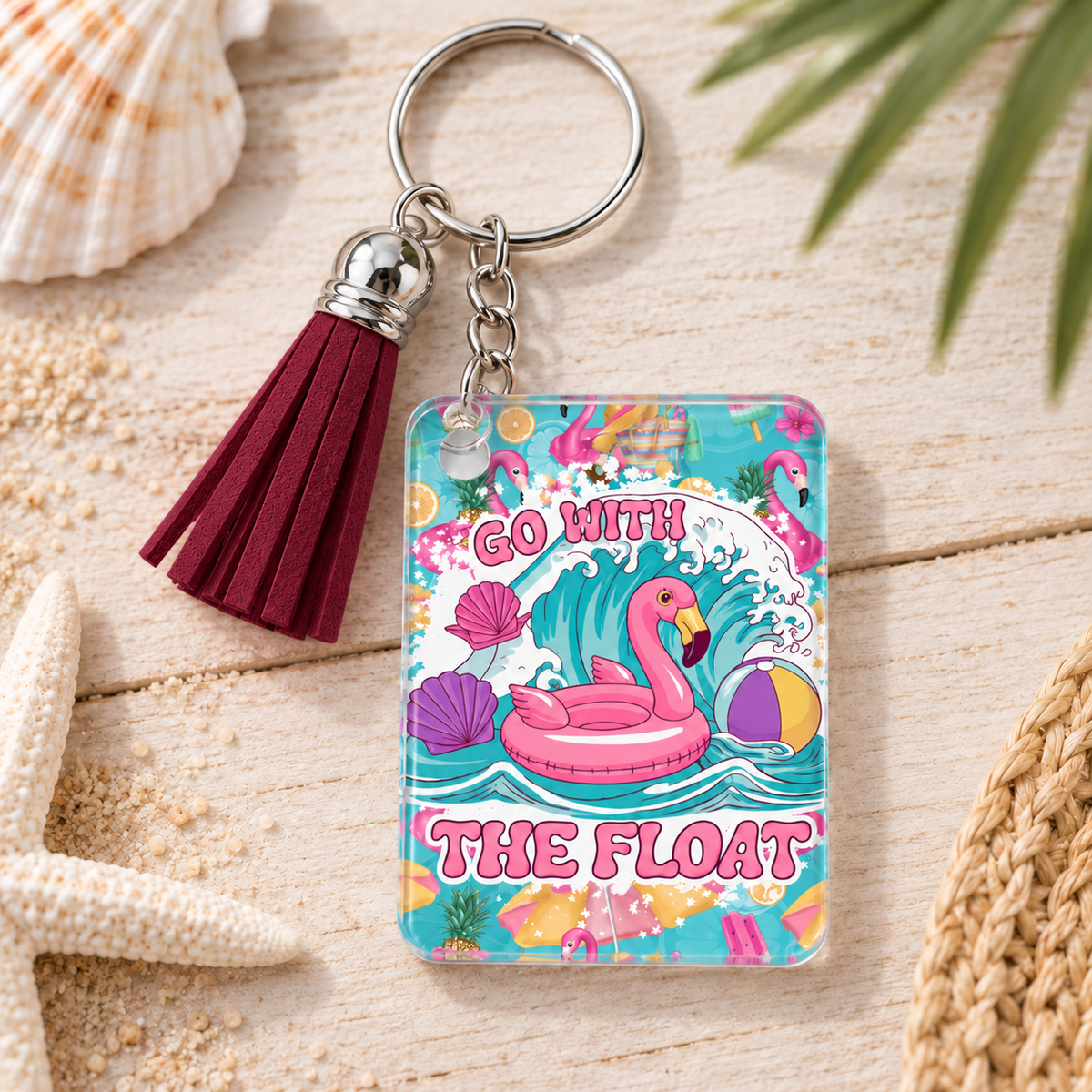 Go With the Float keychain with maroon tassel