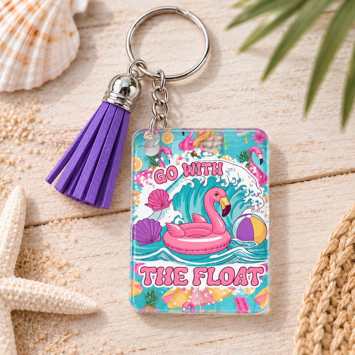 Go With the Float keychain with purple tassel