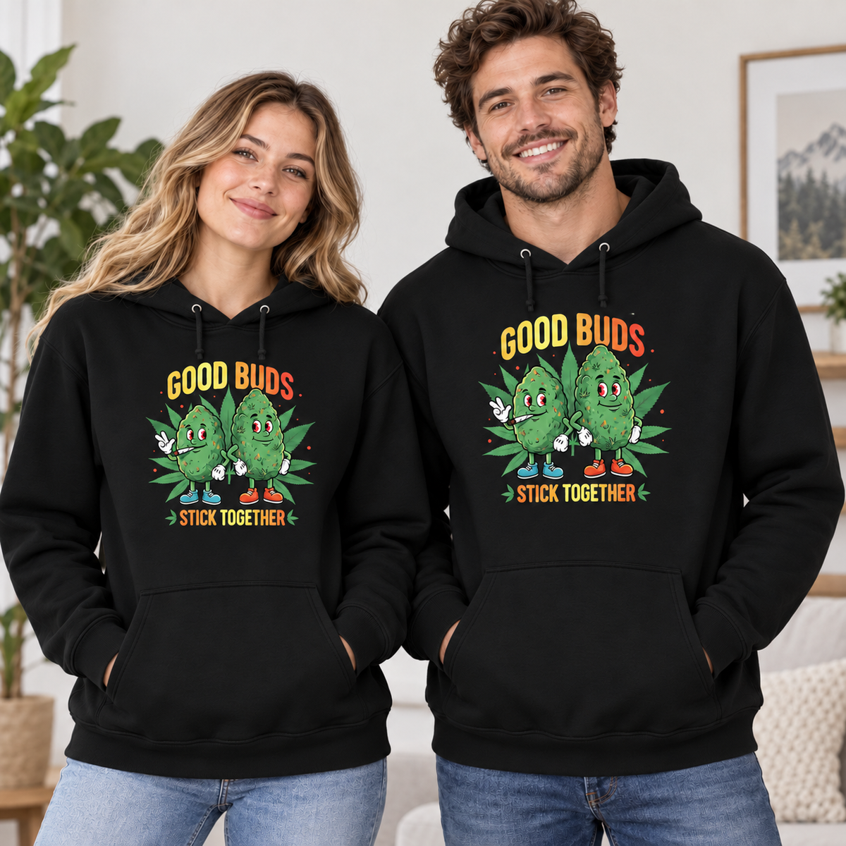 Good Buds Stick Together Graphic Apparel on Black Hoodie