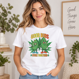 Good Buds Stick Together Graphic Apparel on White T-Shirt