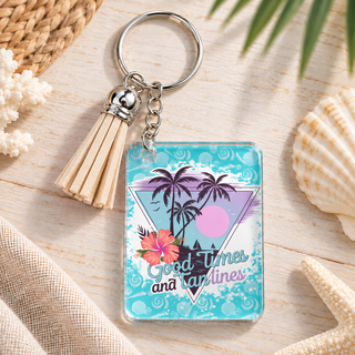 Good Times & Tan Lines keychain with beige tassel