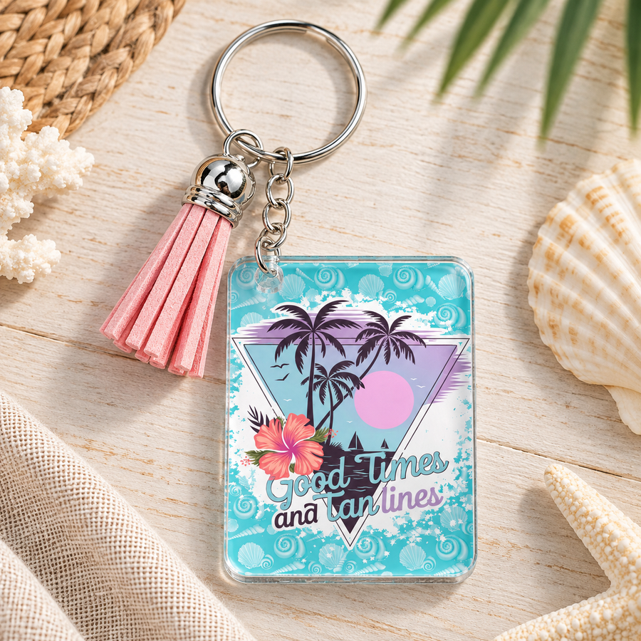 Good Times & Tan Lines Acrylic Keychain – Beach Gift