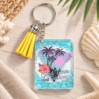 Good Times & Tan Lines keychain with yellow tassel