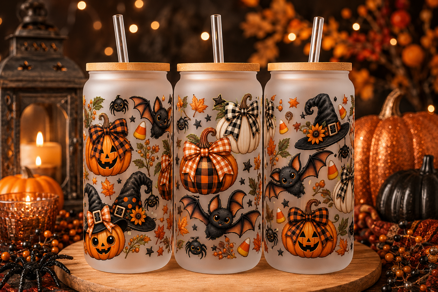 Buffalo Plaid Pumpkin Halloween Glass Can Tumbler
