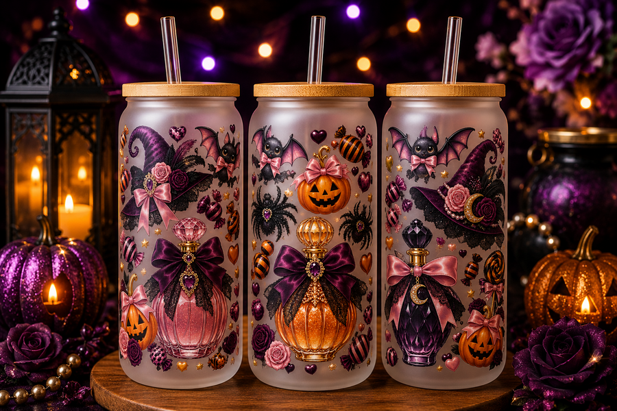 Pink & Purple Gothic Glam Halloween Glass Can Tumbler