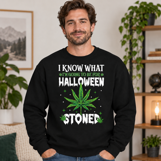 Halloween Stoned Graphic Apparel on a black Crewneck
