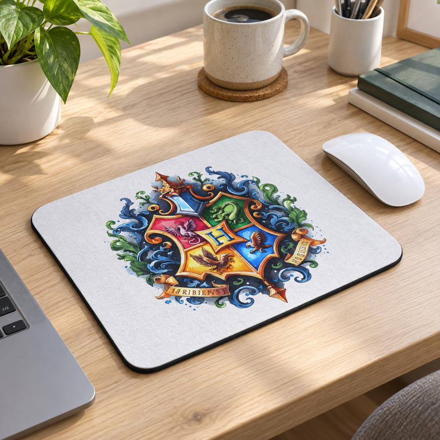 Hogwarts Crest Mouse Pad – Wizard School Desk Accessory