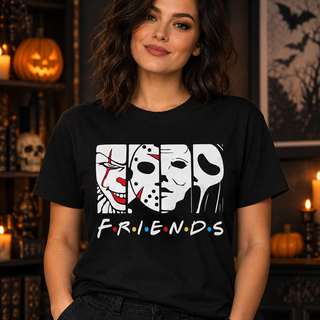 Horror Friends Face Panels – Halloween Apparel T-shirt model mockup
