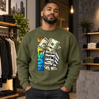Hustle Money on Olive Crewneck
