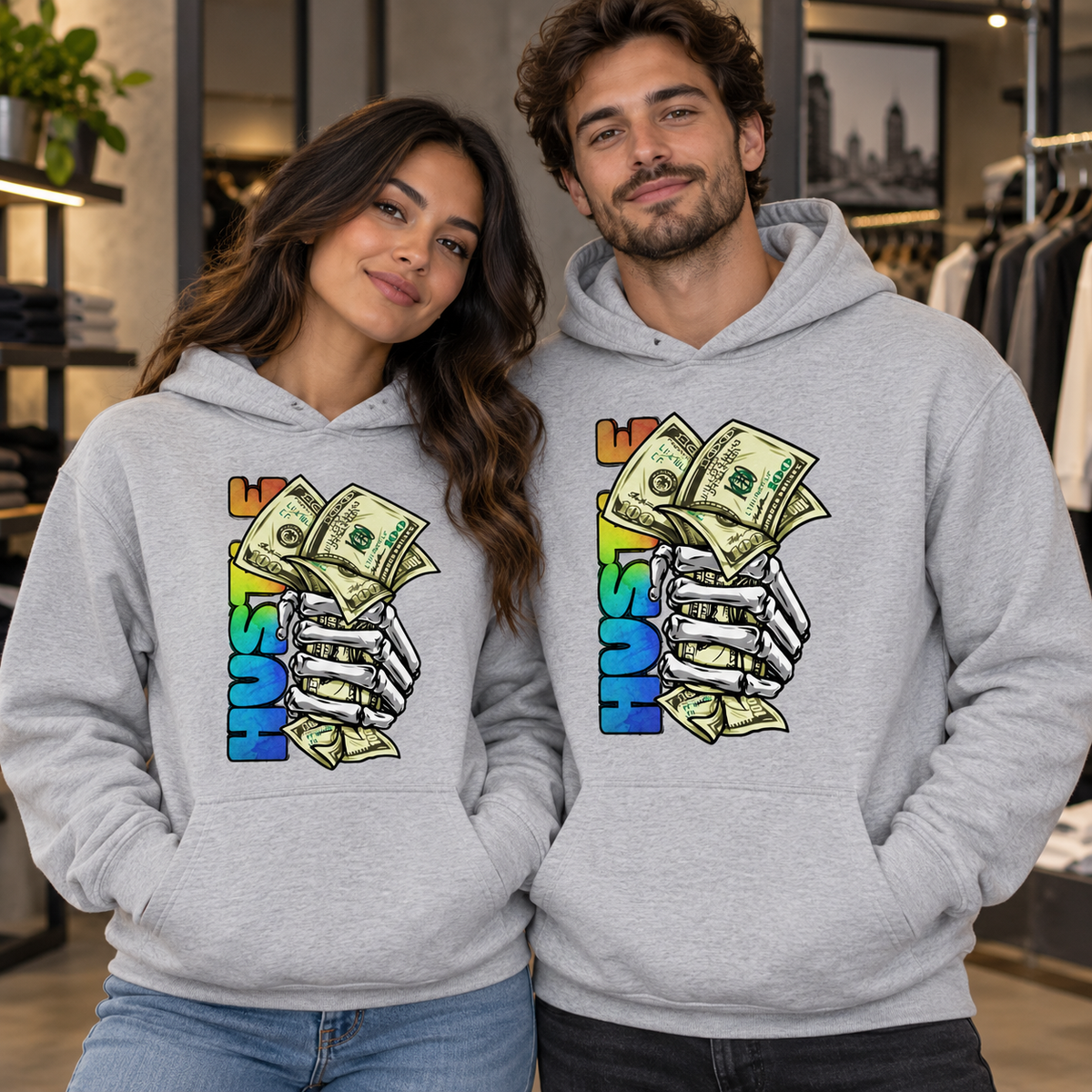 Hustle Money on Grey Hoodie