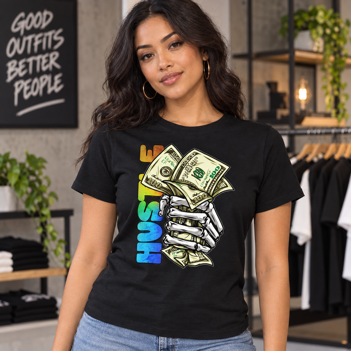 Hustle Money on Black T-Shirt
