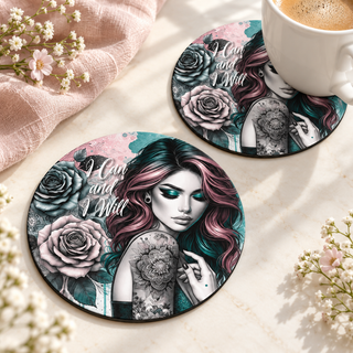 I Can and I Will Round coaster set of two with thin black rubber backing