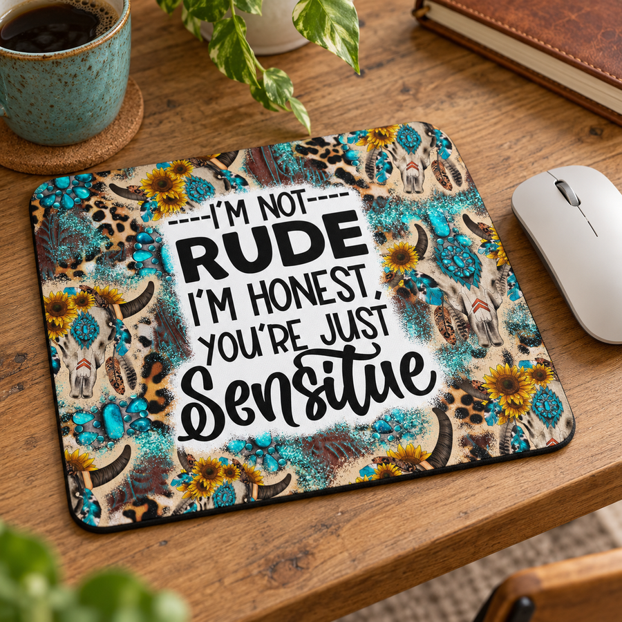 I’m Not Rude, I’m Honest Mouse Pad – Western Cow Skull Desk Decor