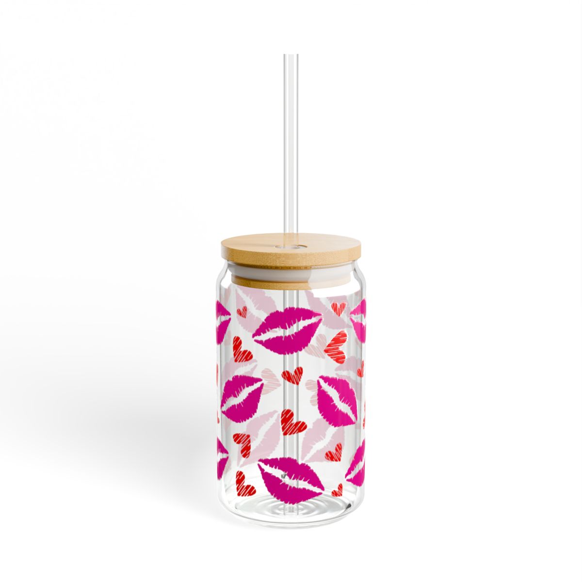 16oz Pink Kiss Lip Pattern Sipper Glass