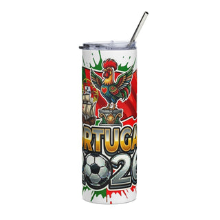Portugal 2026 football tumbler with rooster and sailing ship design