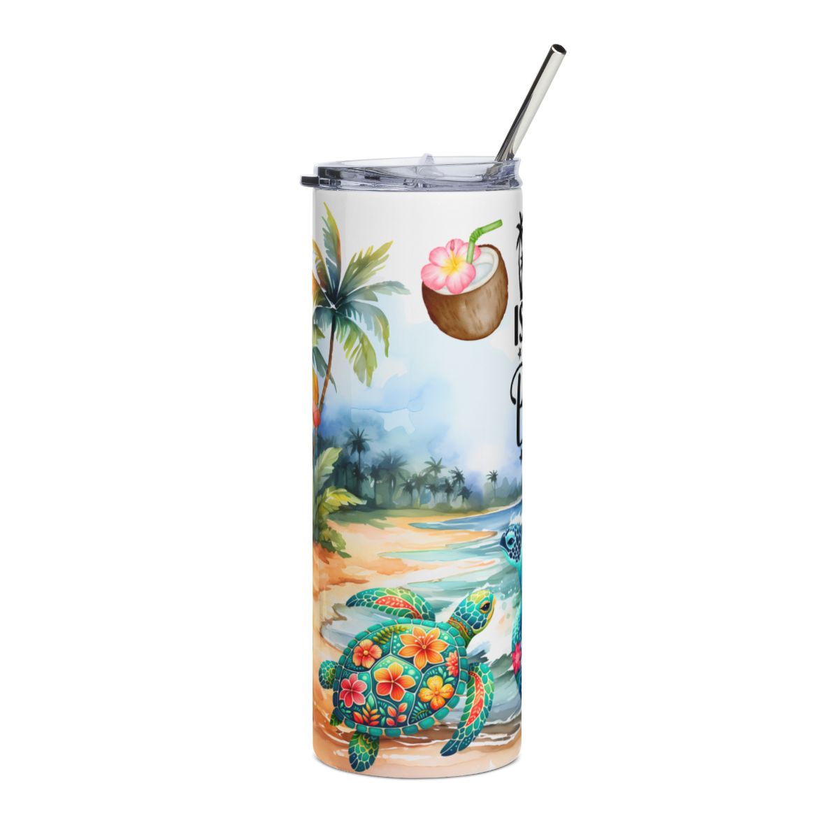 Tropical Beach Sea Turtle & Shells Travel Cup