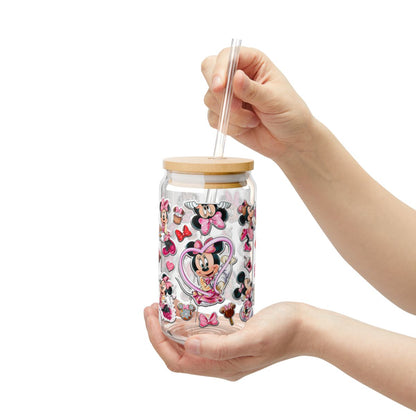 16oz Pink Minnie Mouse collage Sipper Glass