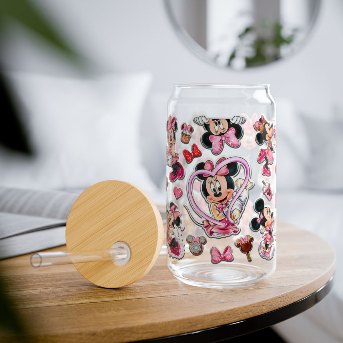 16oz Pink Minnie Mouse collage Sipper Glass