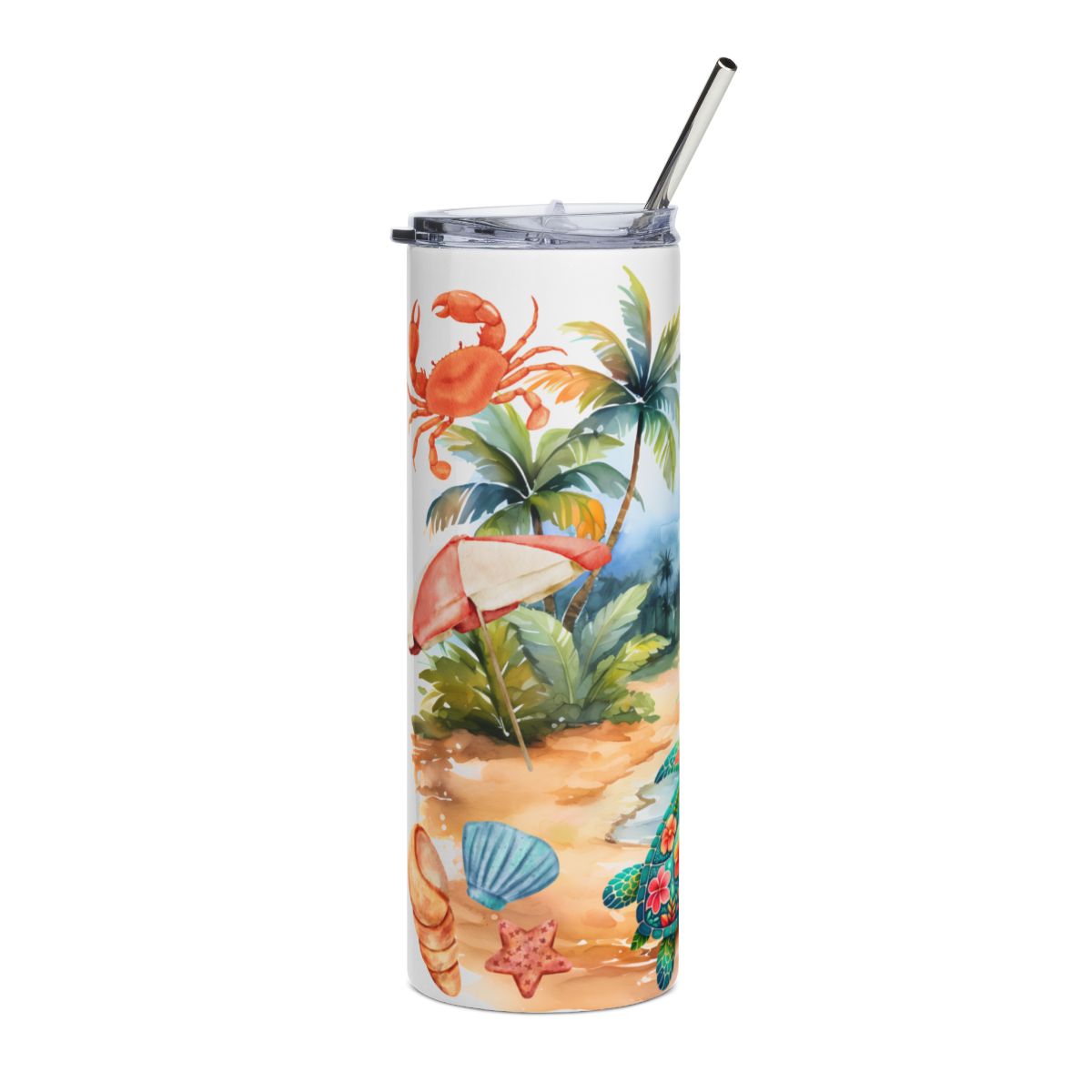 Tropical Beach Sea Turtle & Shells Travel Cup