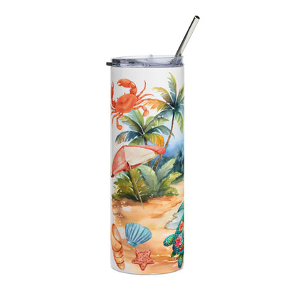 Tropical Beach Sea Turtle & Shells Travel Cup