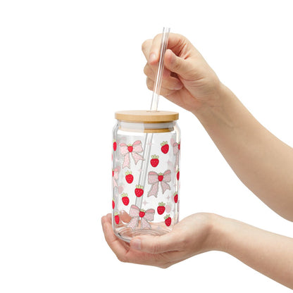 16oz Strawberry Bow Pattern Sipper Glass