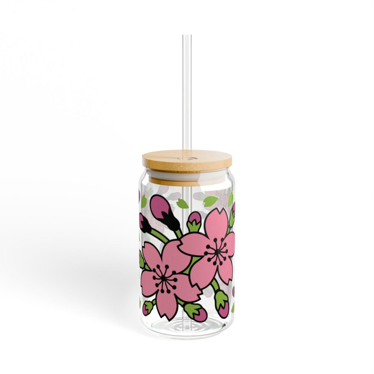 16oz Pink Cherry Blossom Sipper Glass