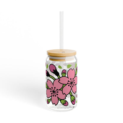 16oz Pink Cherry Blossom Sipper Glass