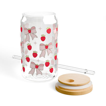 16oz Strawberry Bow Pattern Sipper Glass