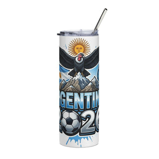 Argentina 2026 football tumbler with blue and white soccer design