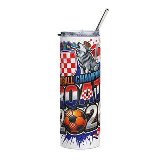 Croatia 2026 football tumbler with checkerboard and wolf design