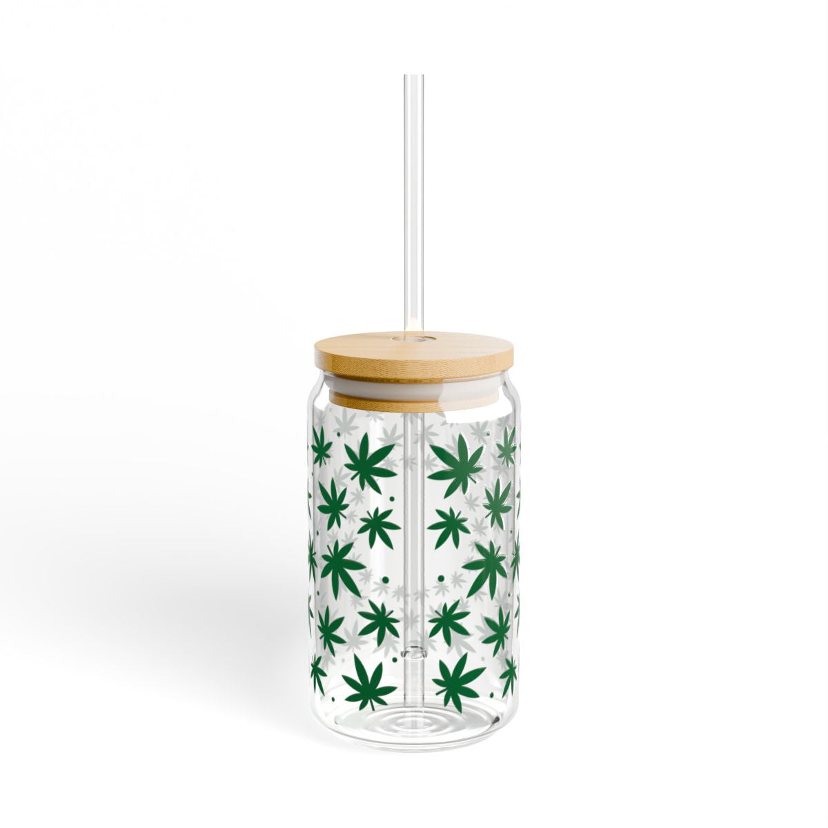 16oz Green Cannabis Leaf Pattern Sipper Glass
