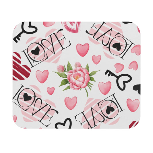 Love Pattern — Romantic Hearts, Keys & Roses Desk Mat