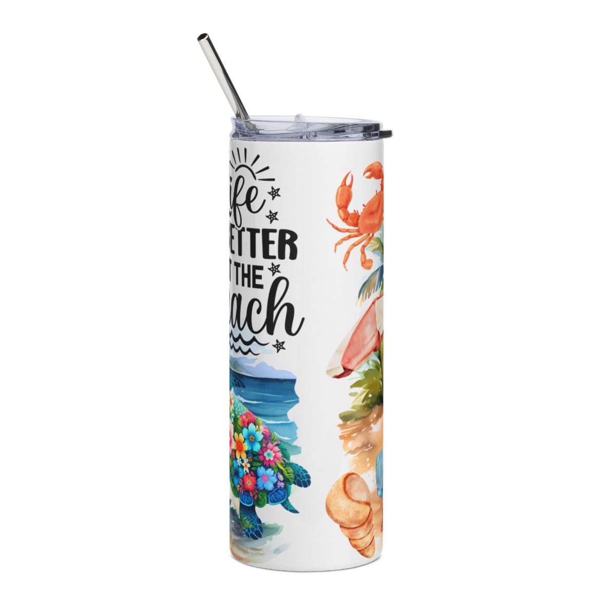 Tropical Beach Sea Turtle & Shells Travel Cup