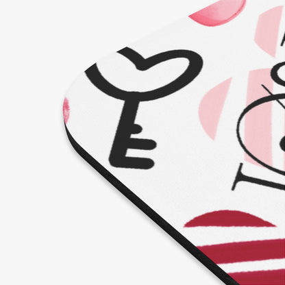 Love Pattern — Romantic Hearts, Keys & Roses Desk Mat