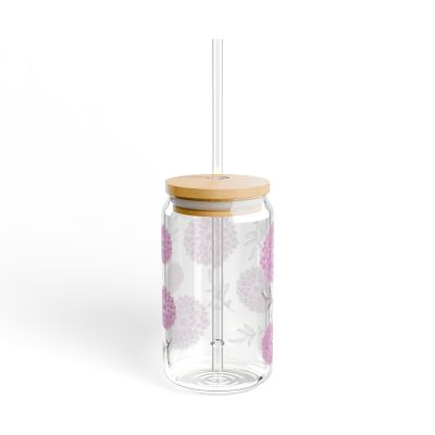 16oz Pink Dahlia Floral Sipper Glass