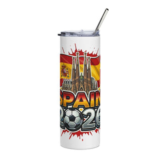 Spain 2026 football tumbler with red and yellow soccer design