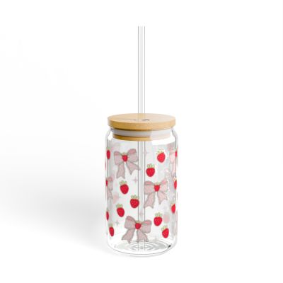 16oz Strawberry Bow Pattern Sipper Glass