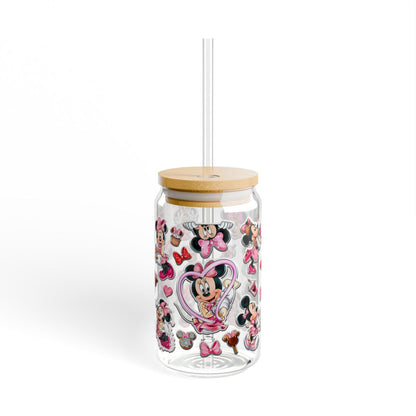 16oz Pink Minnie Mouse collage Sipper Glass
