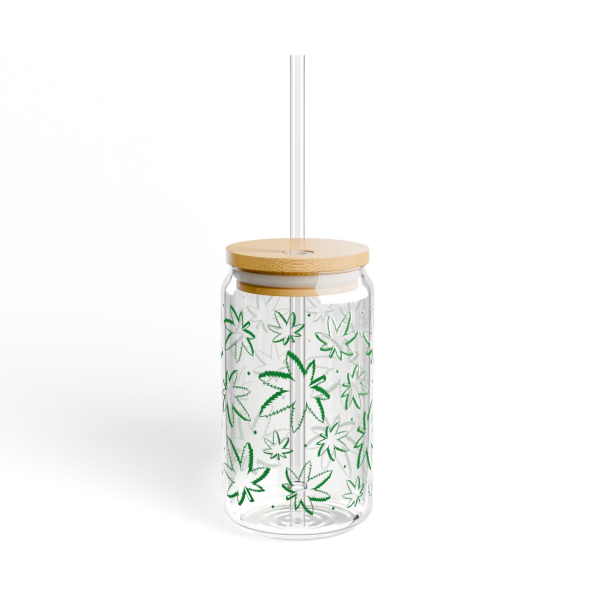 16oz Green Leaf Pattern Sipper Glass