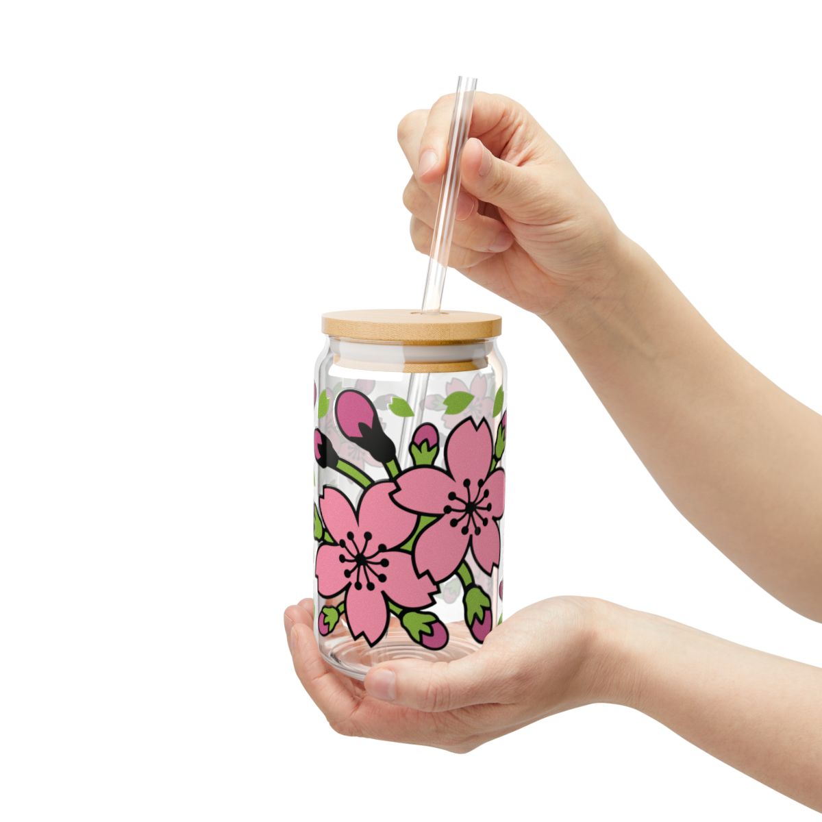 16oz Pink Cherry Blossom Sipper Glass