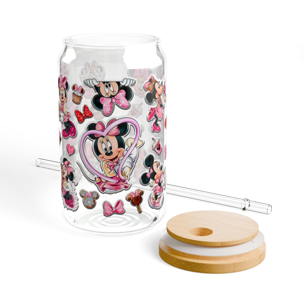 16oz Pink Minnie Mouse collage Sipper Glass