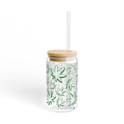 16oz Green Leaf Pattern Sipper Glass