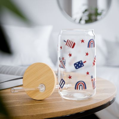 16oz Patriotic Fireworks Rainbows Sipper Glass