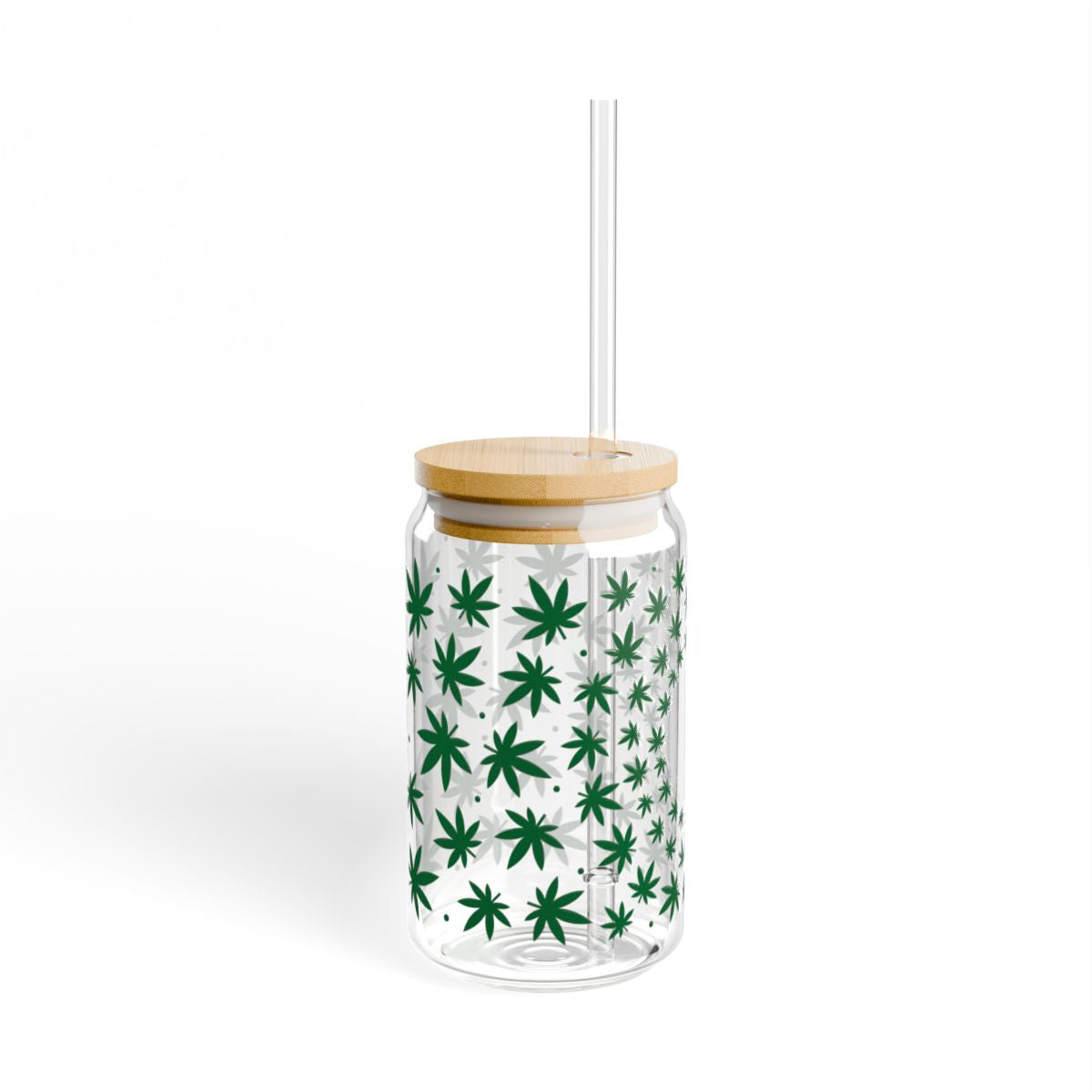 16oz Green Cannabis Leaf Pattern Sipper Glass